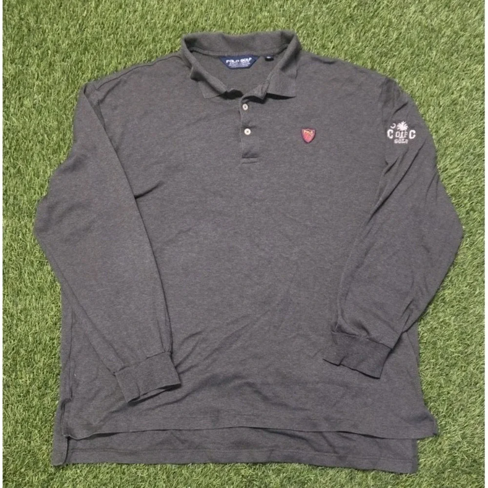 Polo Golf Ralph Lauren Mens XL College of Charleston Long Sleeve Polo Shirt Gray